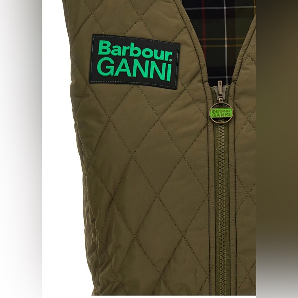 NWT Barbour x Ganni Collab Betty Reversible Vest Green size US10 UK14 - Picture 6 of 12